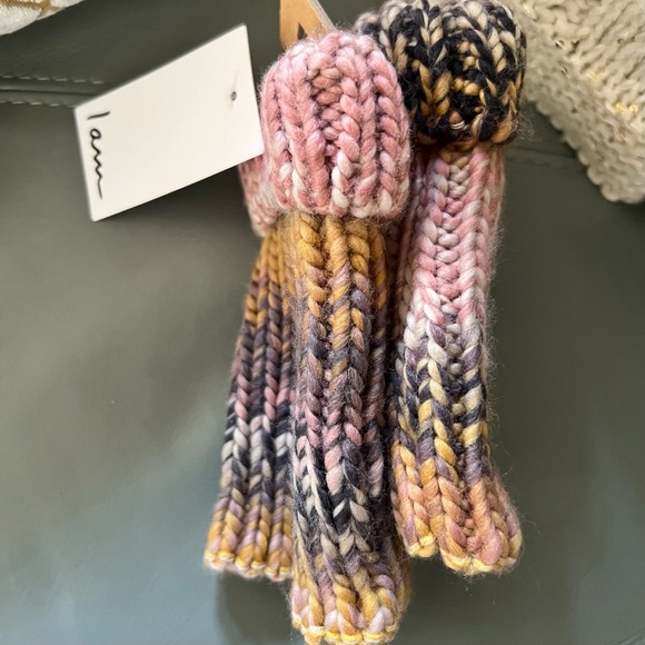 Rare OMBRE HAND WARMERS Gorgeous KNIT Soft MUTED Warm Pink/Purple-Gray/Goldenrod - Picture 5 of 9